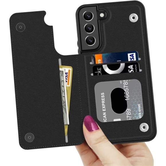 Galaxy S22 Case,Luxury Flip Folio Leather Wallet Case Cover with Card Slots - Picture 3 of 6